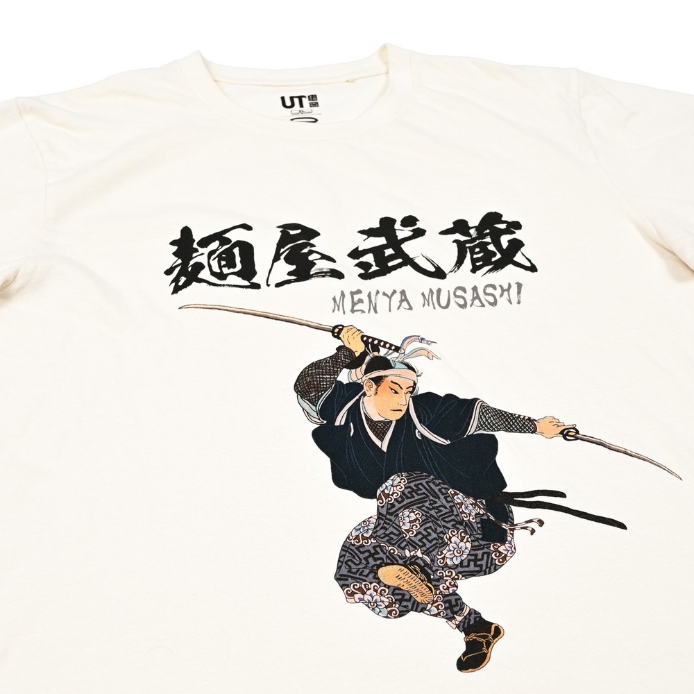 Uniqlo UT Menya Musashi Ramen T Shirt Adult XL Cream Samurai Short Sleeve